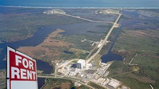 NASA on Thursday posted a “For Lease” sign on one of its space shuttle launch pads, as it continues to downsize and revamp the Kennedy Space Center following the program’s retirement.
